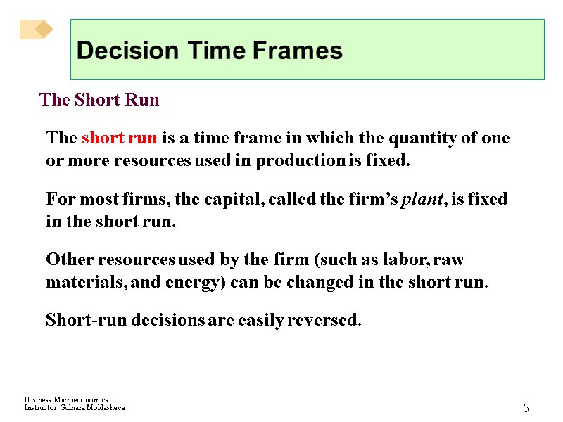 5 Decision Time Frames The Short Run The short run is a time frame